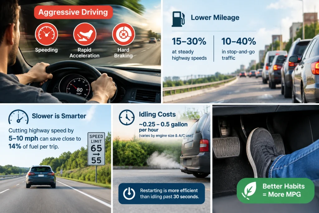 Driver using smoother acceleration and braking to improve fuel economy