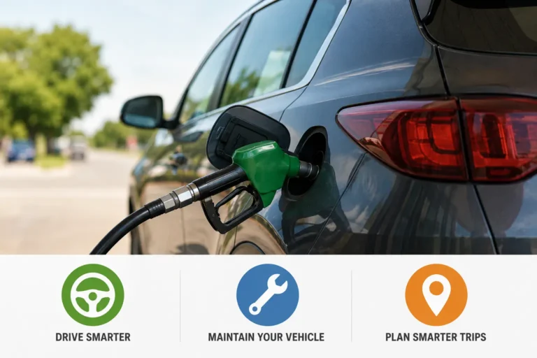 Car being refueled with practical fuel economy tips