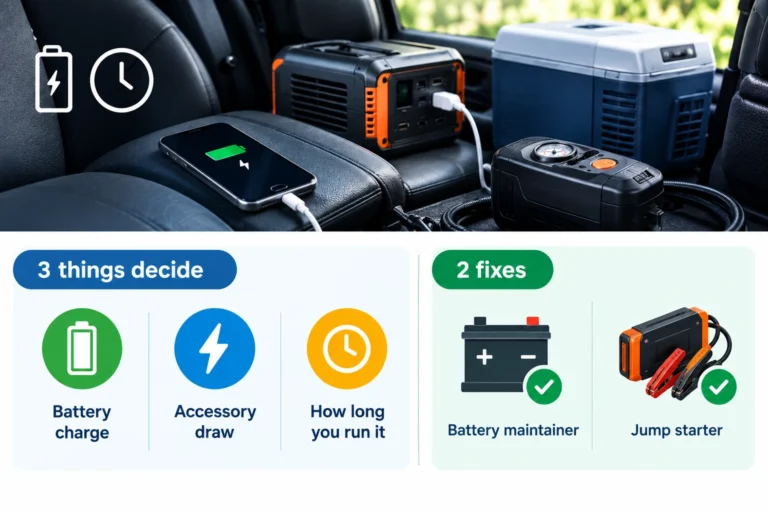 Car accessories running with the engine off and draining the battery
