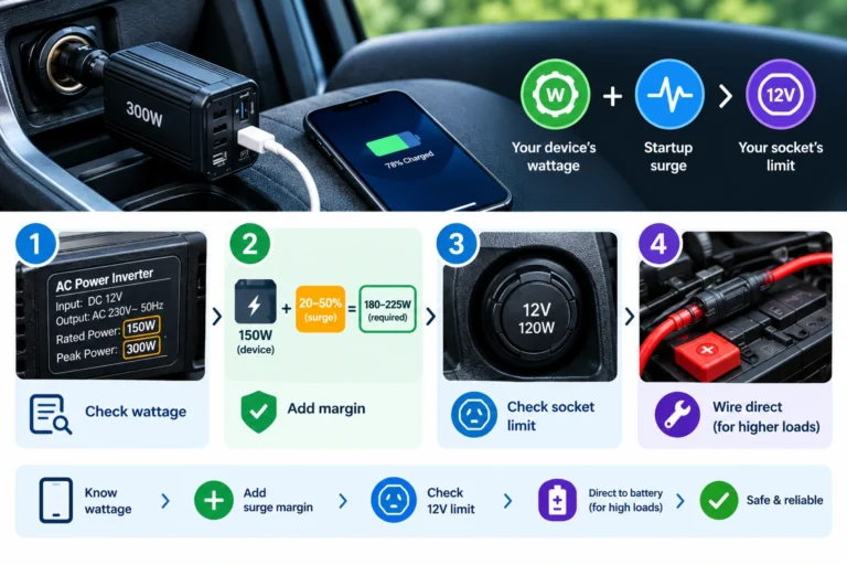Car power inverter connected to a 12V socket