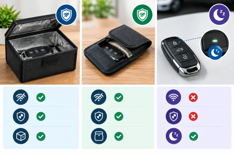 Faraday box, Faraday pouch and key fob sleep mode compared