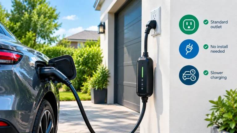 Electric vehicle charging with a portable Level 1 charger from a standard outlet