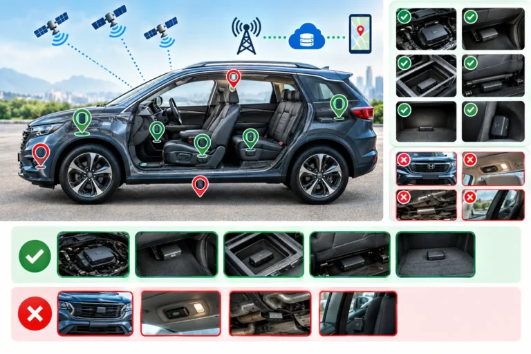 GPS tracker placement inside different areas of a car